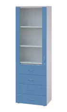 LE - 64 skříň léková prosklená, levá, korpus bílý, dvířka pastelově modrá